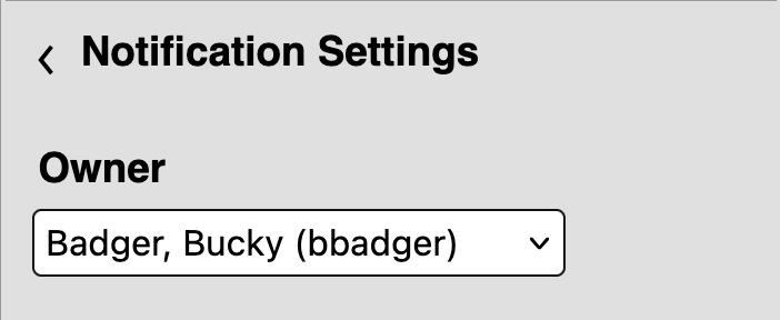 The owner dropdown is the first option under the Notification Settings section