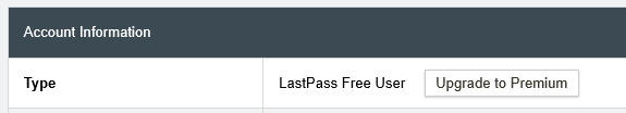 LastPass Free Account Information Type