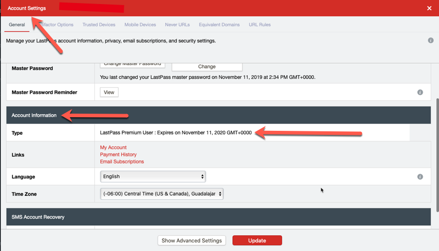 LastPass Premium Account Information Type