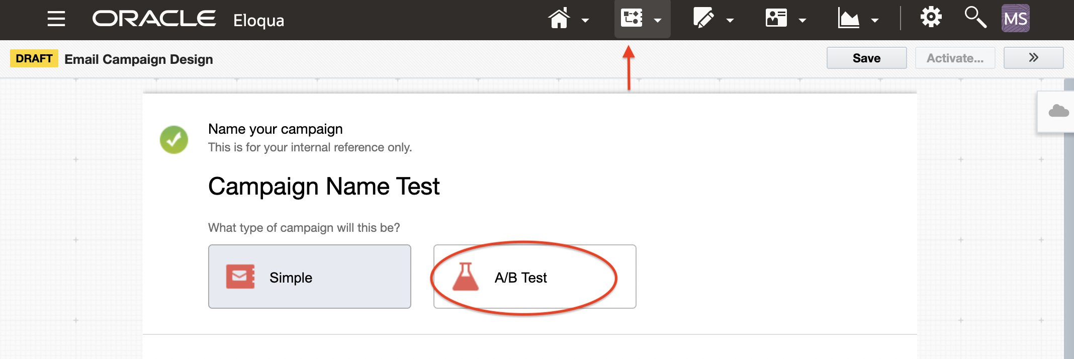 A/B test screen shot