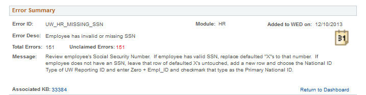 WED Error Summary WED Error Summary