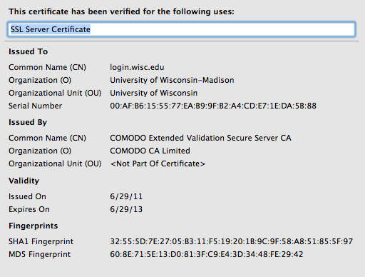 Extended Validation Certificate Information
