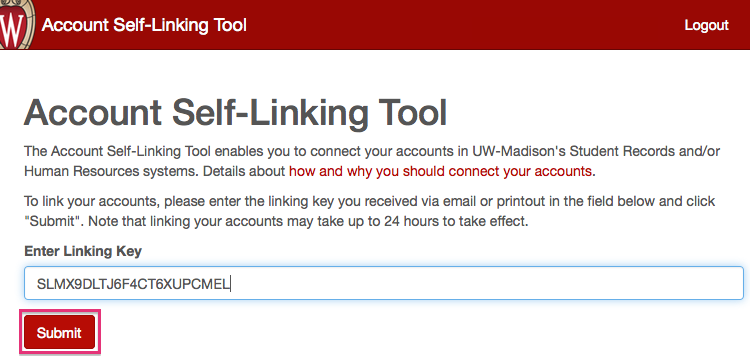 Key is entered and submit button is highlighted
