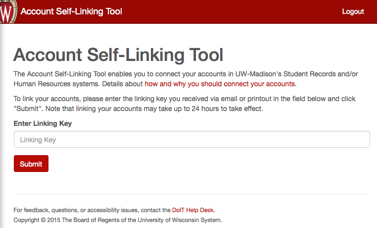 Account Self Linking Main Screen