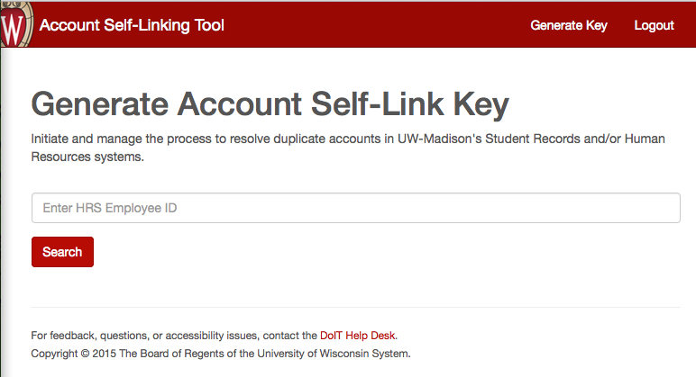 Account Self-linking Tool main screen