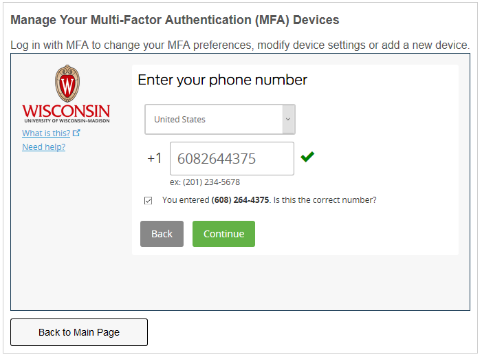 Phone number entered into the field