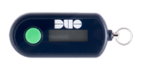 Duo push-button token is a key fob that you must push to get a code, see a code that is not backlit, enter the code into a form field to initiate login.