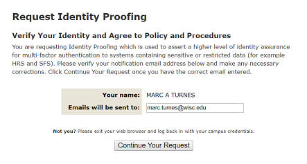 3. Identity Proofing request confirmation page with a prompt to enter in an email address.