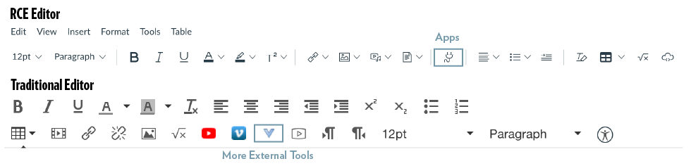 RCE editor toolbars