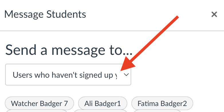 Choose which students to send an appointment group message to.