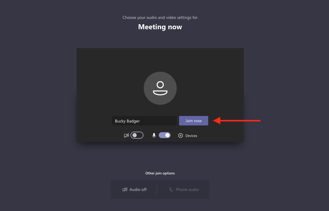 Image showing a red arrow pointing to the join button to direct participant to join the meeting