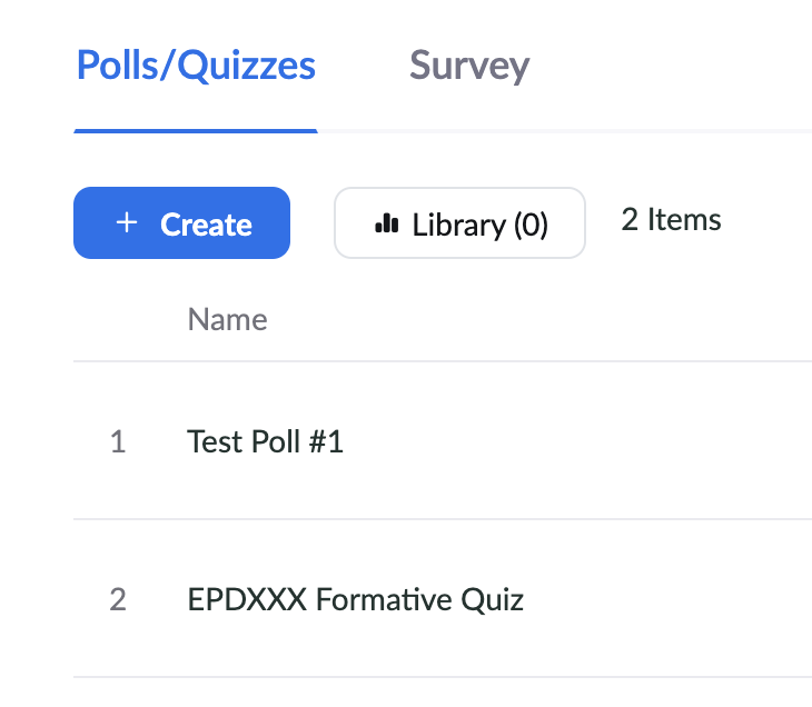 Polls/Quizzes tab