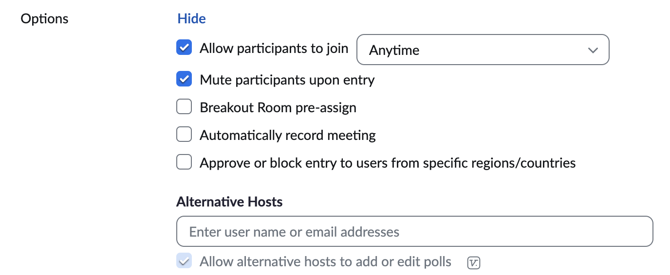 Image showing additional Zoom meeting options.