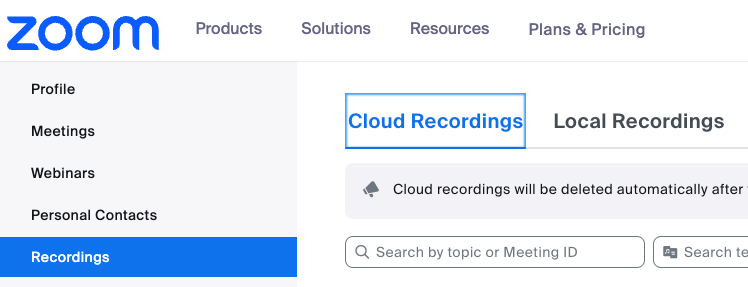 Zoom cloud recording access
