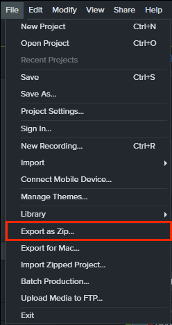 File --> Export as Zip