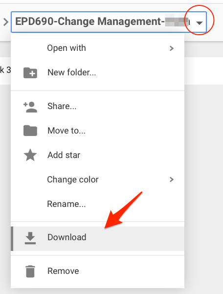 Select download from the pull-down menu options for selected folder.