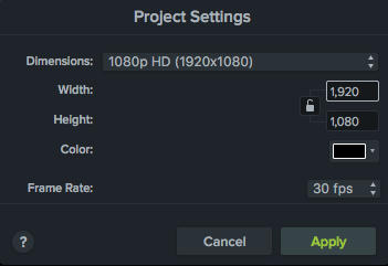 Project settings dimensions