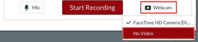 Select Webcam and choose No Video