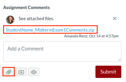 Attach file(s) to the summative comments box