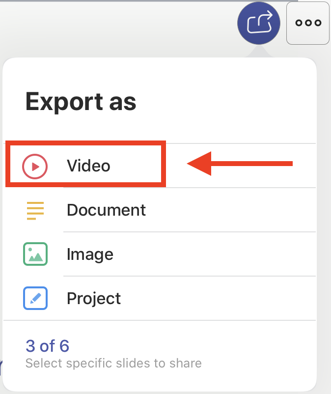 Click on the Export icon in the upper right hand corner