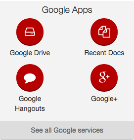 Screenshot of Google Apps widget Screenshot of Google Apps custom expanded widget showing its four links