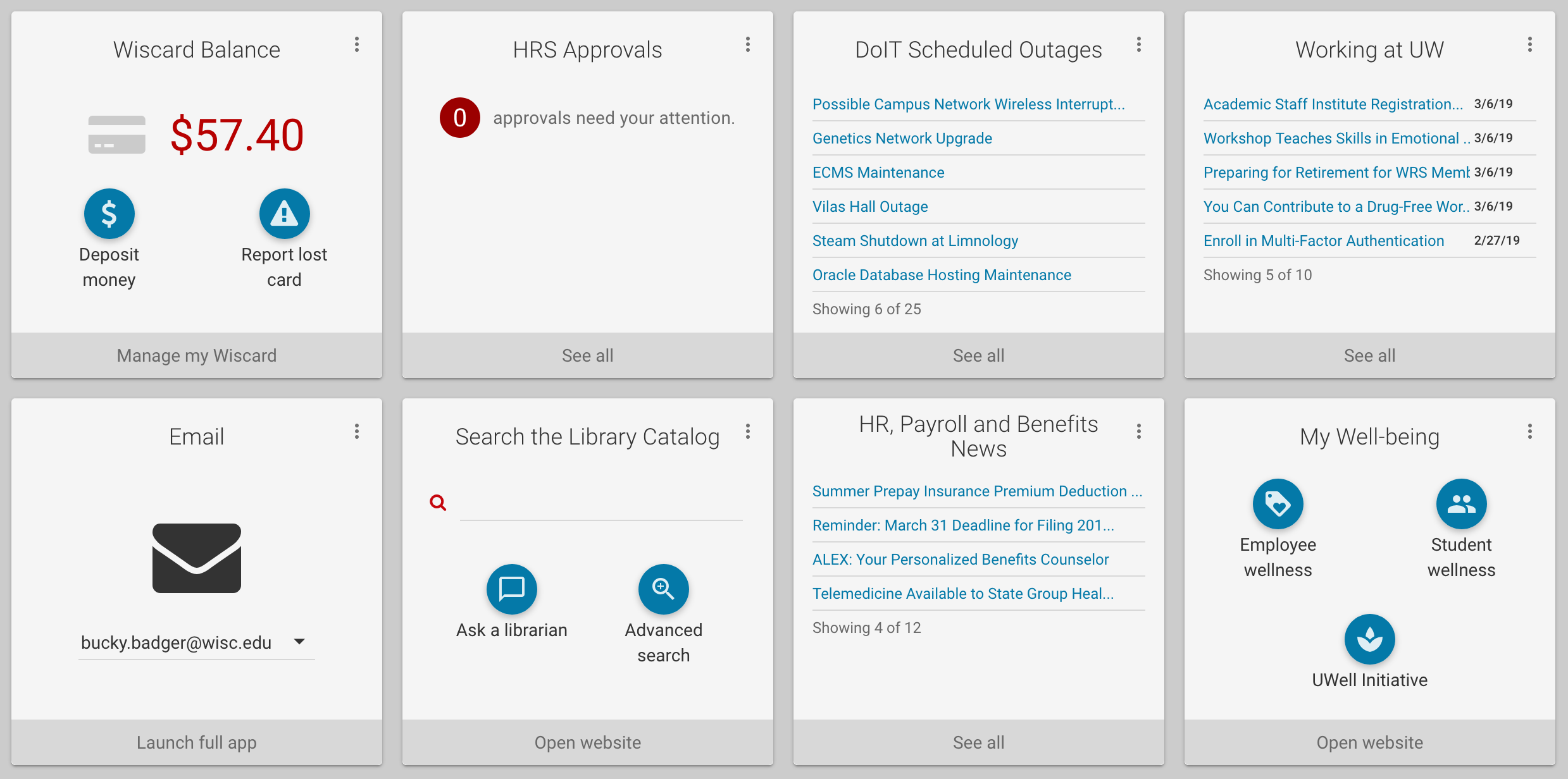 Widgets in expanded mode Screenshot showing a few representative expanded mode widgets