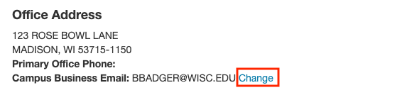 "Change" link displayed next to Campus Business Email