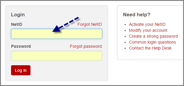 login screen netid and password fields