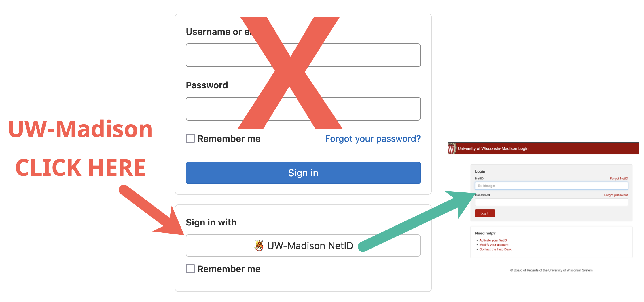 click button labeled UW-Madison NetID which leads to the UW Login screen
