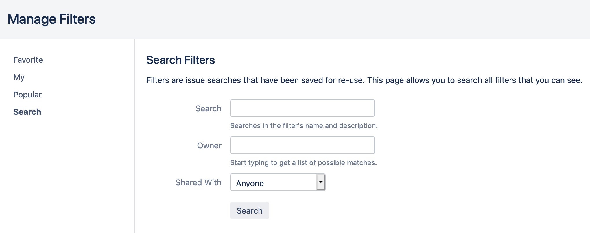 Manage filters options