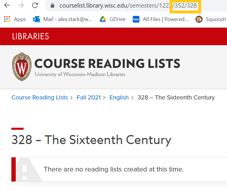 Course Reading List entry - Subject and Course number are last six digits of the url