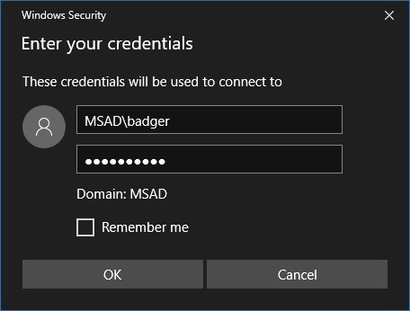 MSAD Credentials Screen shot
