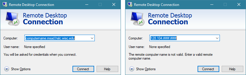 Remote Deskotp Host Name or IP screen shot