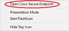 Cisco Secure Endpoint Menu