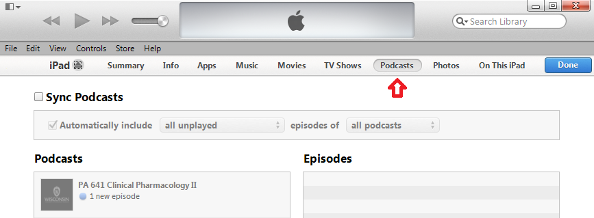 Podcast Button in iTunes