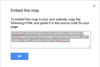 Access the HTML code needed to embed the map