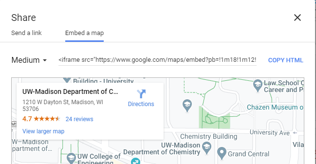 Embed code options from Google Maps