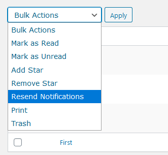 Choosing to resend notifications from bulk actions list