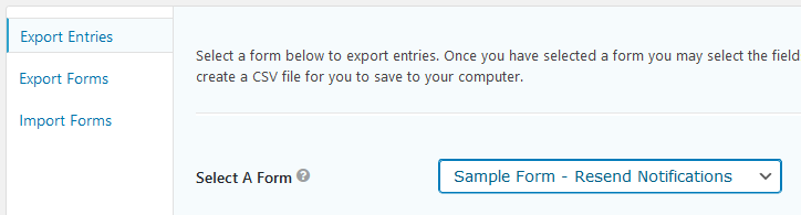Choosing the form you want to export entries from