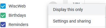 Settings and Sharing option choice