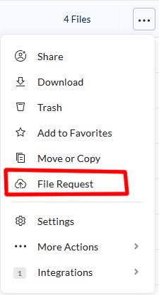 More options menu expanded with File Request option highlighted