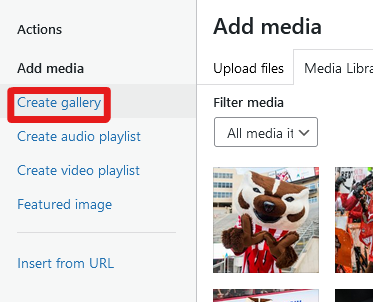 Create Gallery menu option