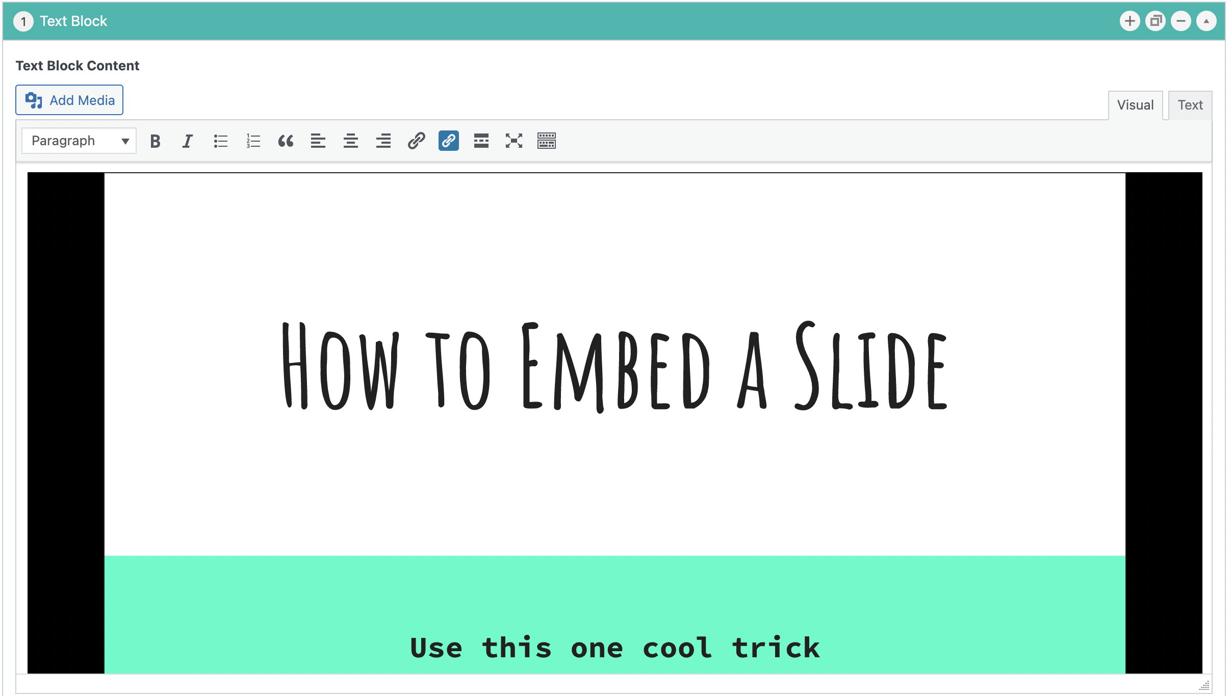 Text Block showing a Google Slide presentation