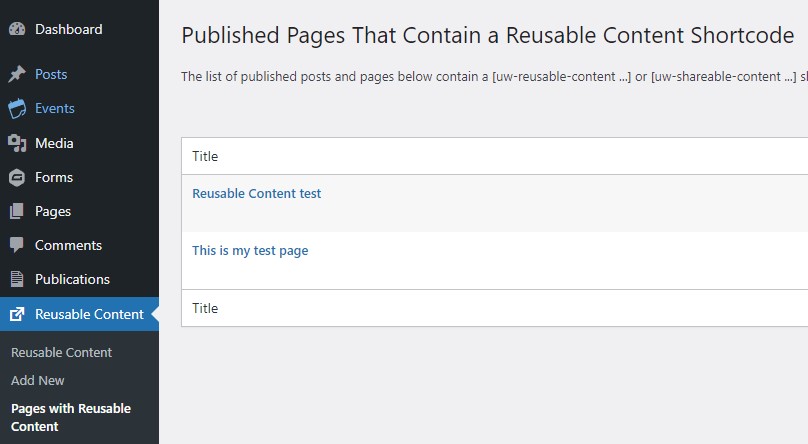 Pages using reusable content