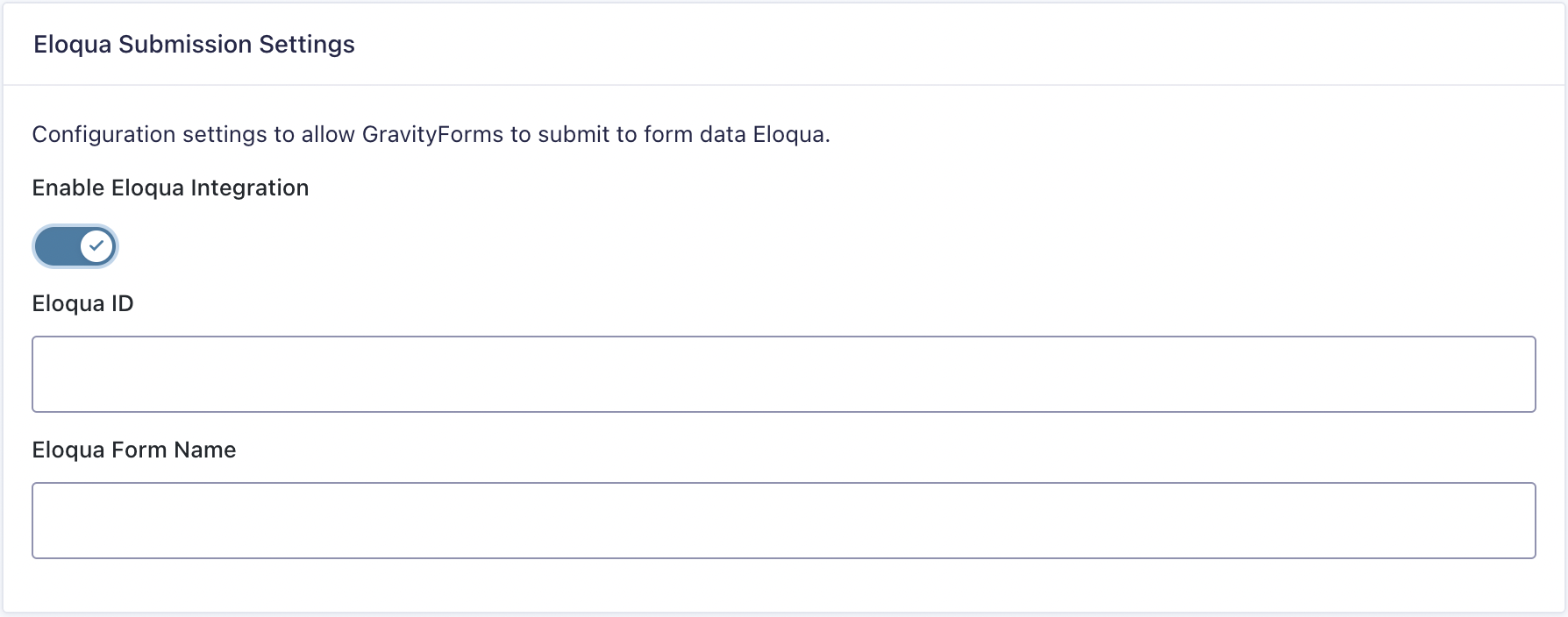 Eloqua settings for the GForm Submit to 3rd Party Plugin