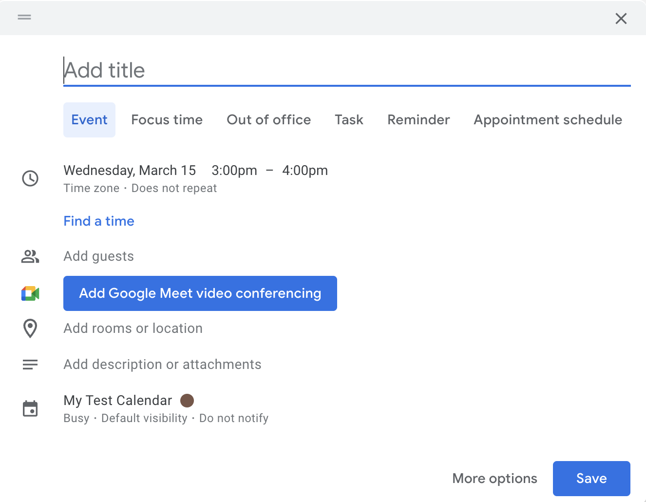 Add a new event in Google Calendar
