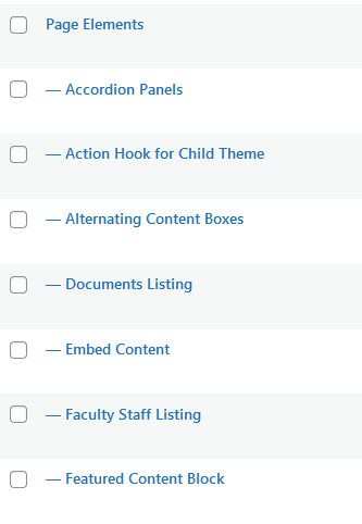Page list view with parent and child pages