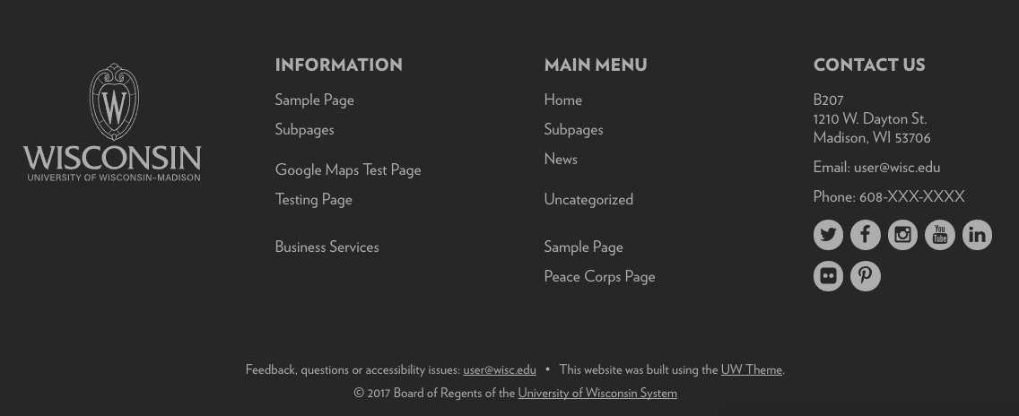 Footer containing two menus