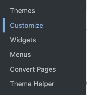 Dark gray background with a list of words. The word "Customize" is highlighted in blue text.