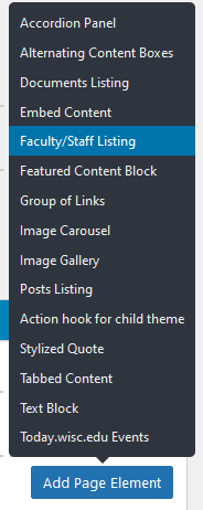 Option path to add a Faculty Staff Listing page element
